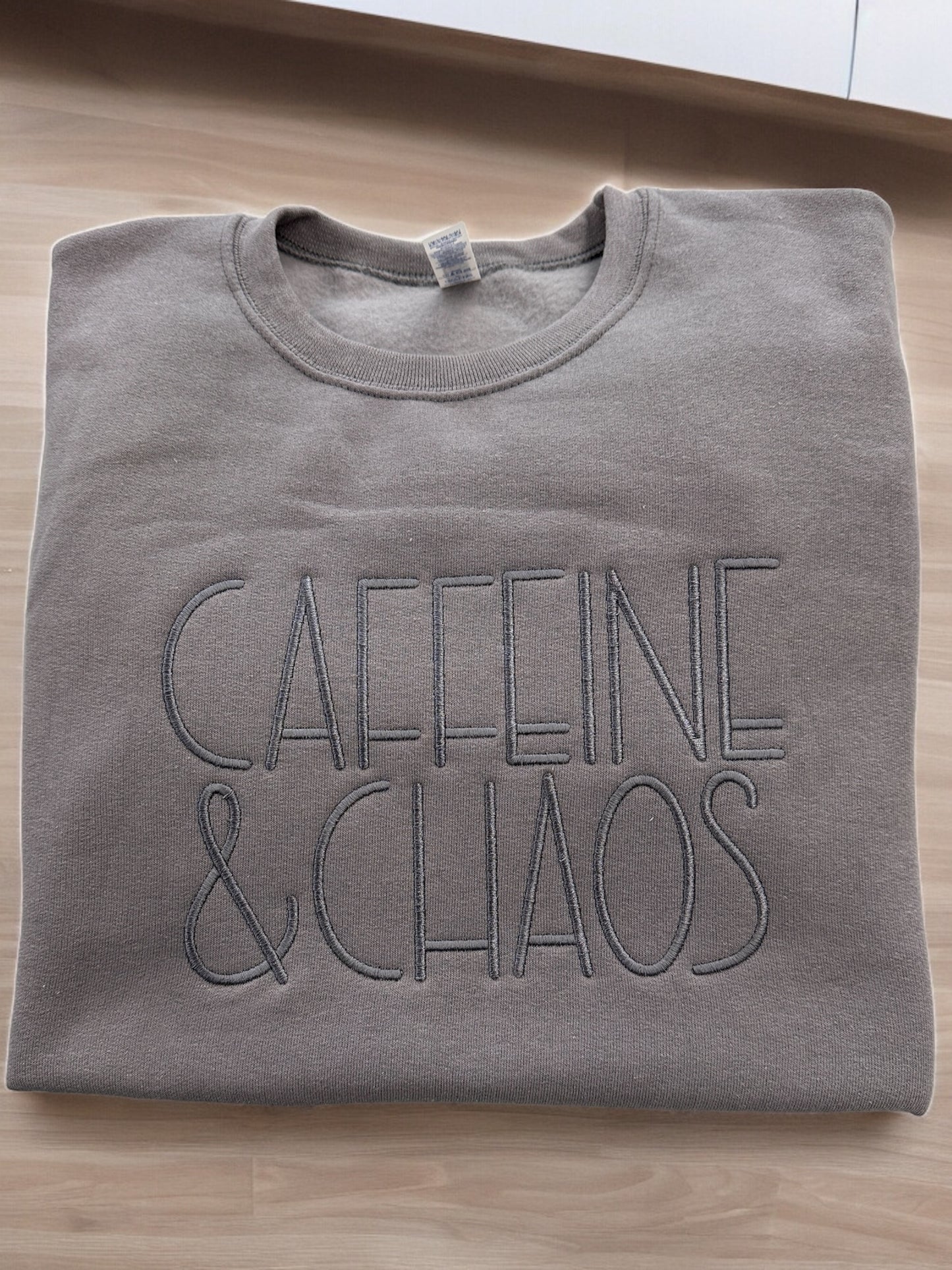 Caffeine & Chaos Crewneck Embroidered Sweatshirt