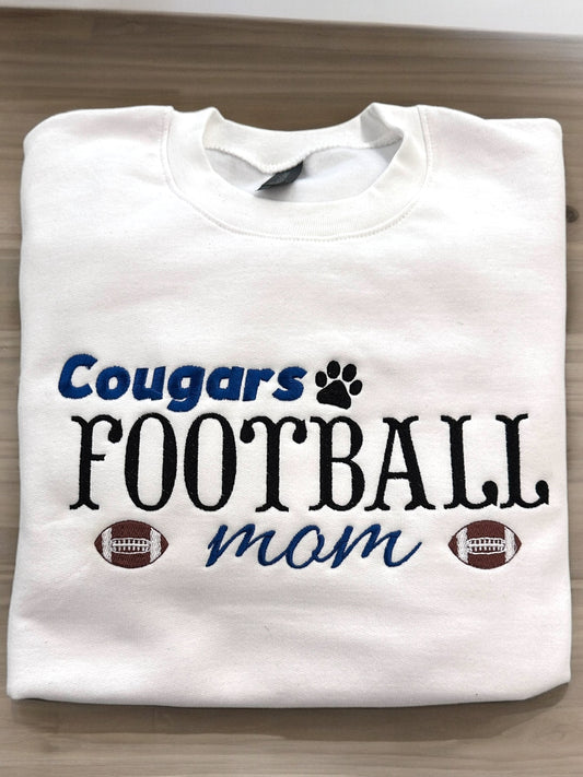 Cougars Football Mom Embroidered Crewneck Sweatshirt