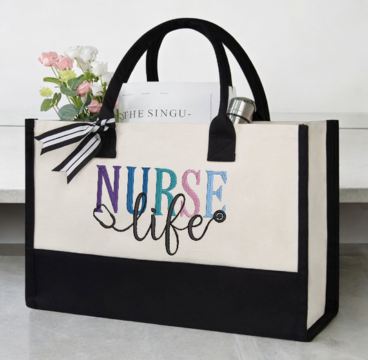 Nurse Life Embroidered Cotton Tote Bag