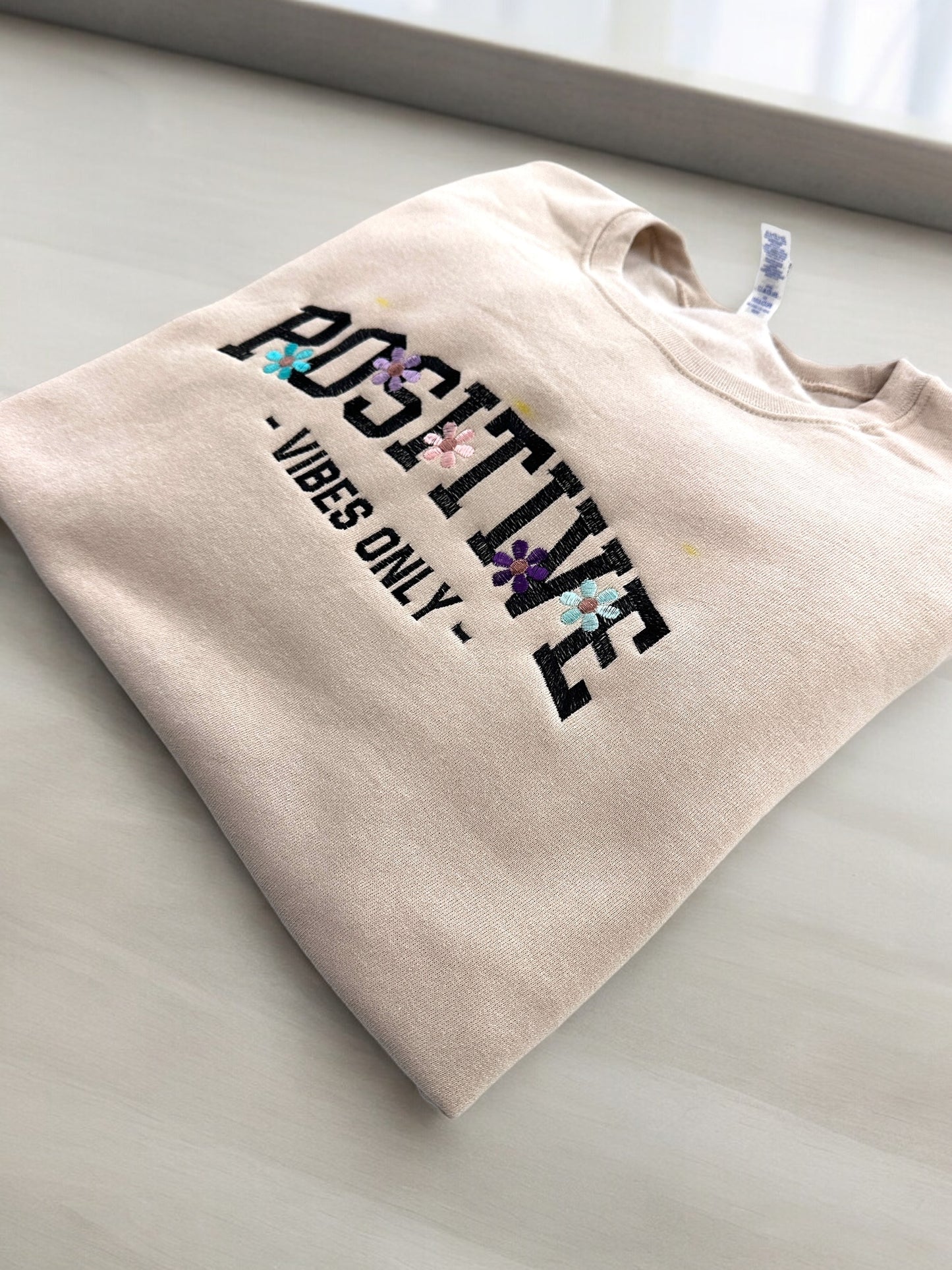 Positive Vibes Only Embroidered Crewneck Sweatshirt