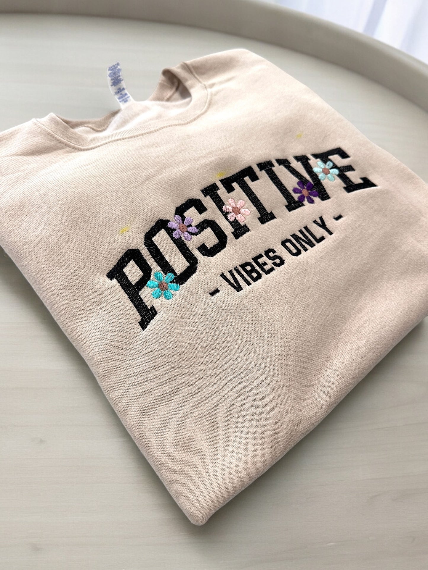 Positive Vibes Only Embroidered Crewneck Sweatshirt