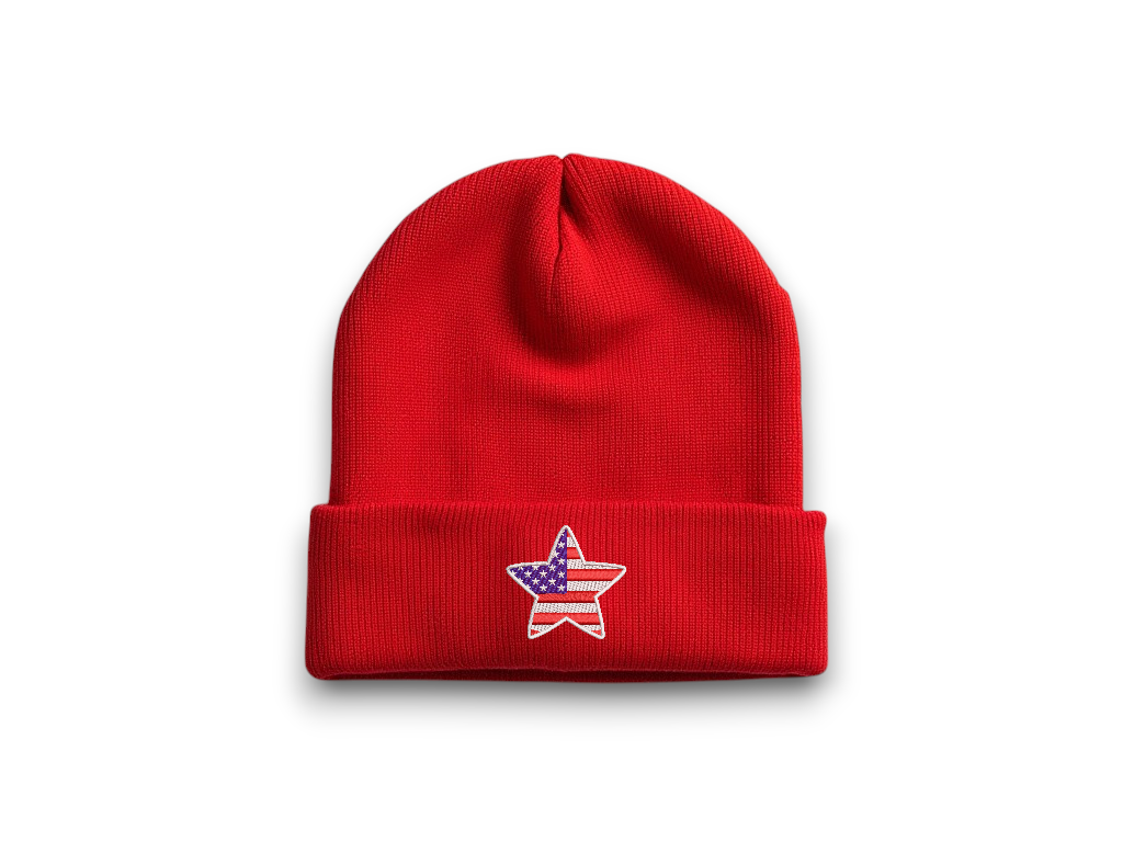 Red White and Blue Flag Star Beanie