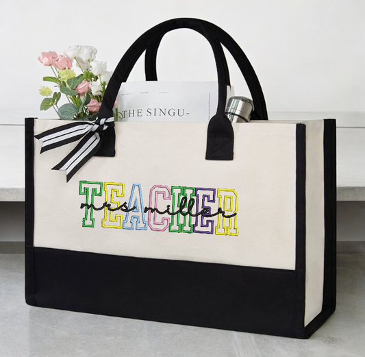 Personalized Teacher Embroidered Tote Bag